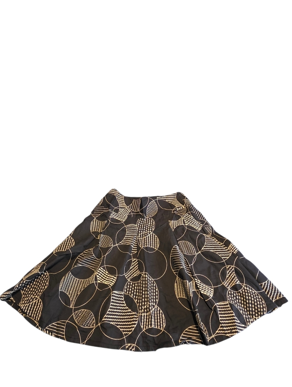 Ecologie Black Embroidered Geometric Print Pleated Formal A-Line Skirt Size 8